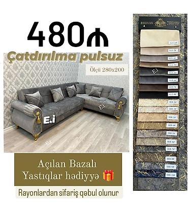 klassik divanlar: Künc divan dəsti – açılan və bazalı model - Ölçü: 280 x 200 sm — 5