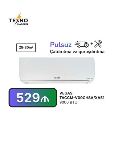 Kondisioner 20-25 kv. m, Split sistem, Kredit yoxdur, Pulsuz quraşdırılma
