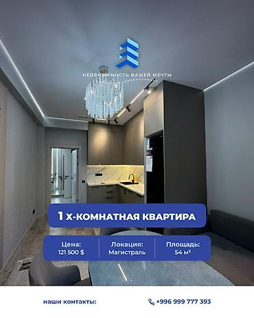 royal: 1 комната, 54 м², Южная Магистраль Элитка, 10 этаж, Дизайнерский ремонт — 1