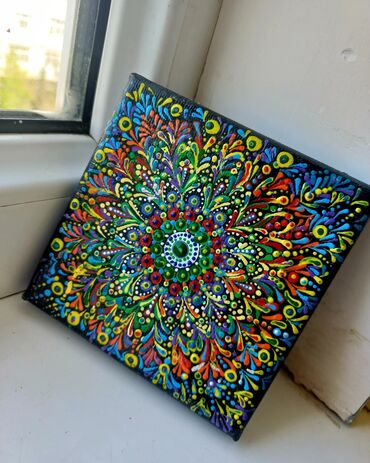 Şəkillər, tablolar: " Mandala " əl işi Akril, 10 ×10 sm Мандала на холсте размер 10×10