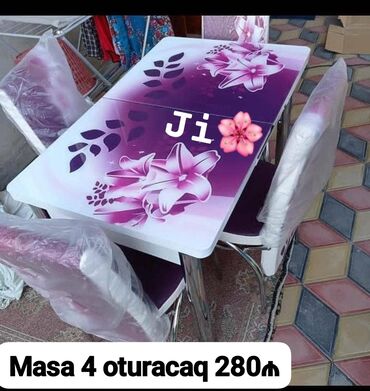 Masa və oturacaq dəstləri: Mətbəx üçün, Yeni, Açılan, Dördbucaq masa, 4 stul