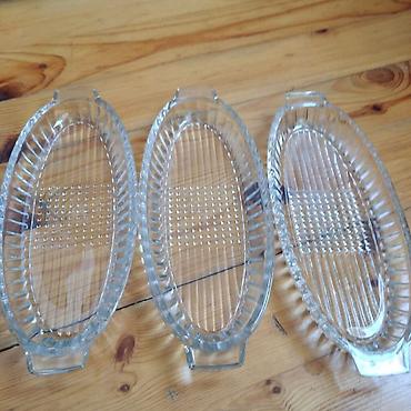 şüşe qab: Şüşə oval servis qabları – 6 ədəd dəst - Material: şəffaf, qalın şüşə — 1