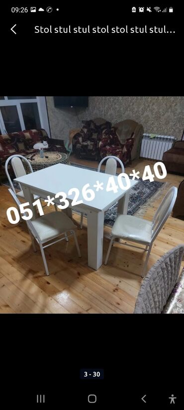 Masa və oturacaq dəstləri: Qonaq otağı üçün, Yeni, Açılan, Dördbucaq masa, 4 stul — 24