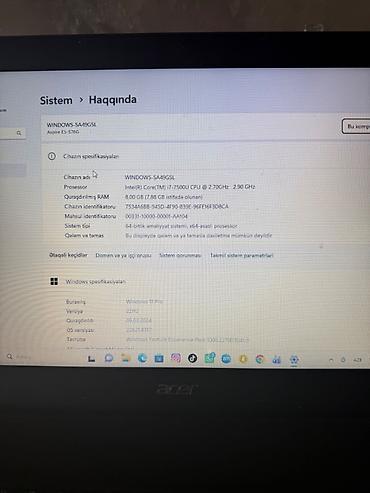 Acer: Acer Aspire ES-576G noutbuku Texniki göstəricilər: - Model: Acer — 4