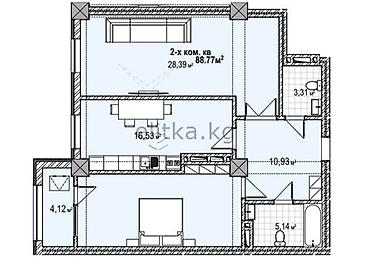 2 комнаты, 90 м², Асанбай мкр Элитка, 4 этаж, ПСО (под самоотделку)