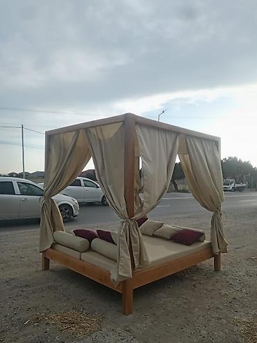 bağca mebeli: Açıq havada istirahət üçün taxta baldaxınlı lounge çarpayı - — 4