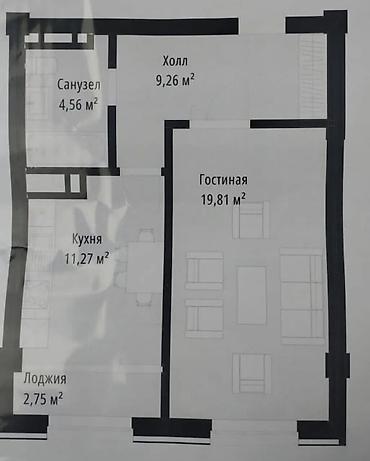 rayan: 1 комната, 50 м², Кок-Жар мкр Элитка, 5 этаж, Готовая ПСО (под самоотделку) — 5