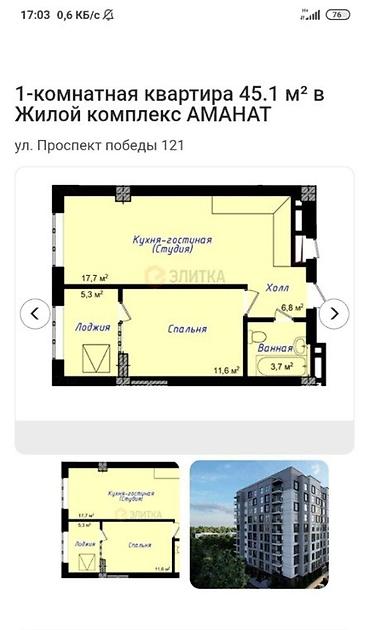 Продажа квартир: 1 комната, 45 м², Элитка, 4 этаж, Готовая ПСО (под самоотделку) — 6