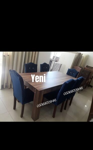 Masa və oturacaq dəstləri: Qonaq otağı üçün, Yeni, Açılmayan, Dördbucaq masa, 6 stul — 3