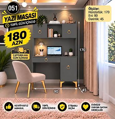 Sifarişlə ev mebeli: Yazı masası – model 051 Ölçülər: - Hündürlük: 170 sm - Eni: 90 sm - — 6