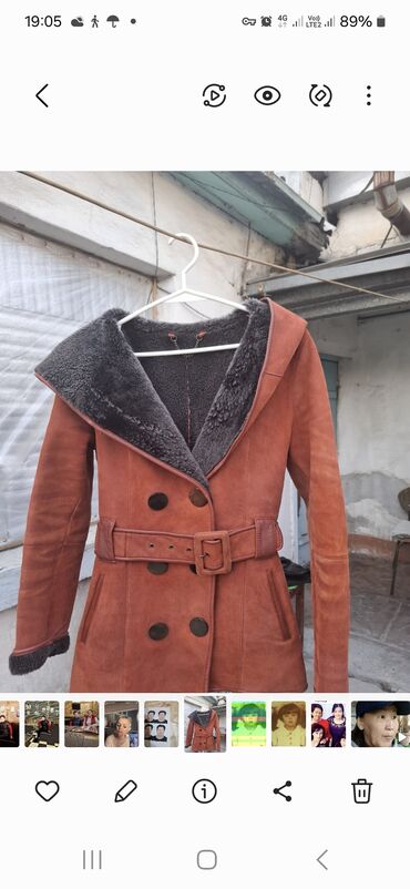 длинное трикотажное платье с капюшоном: Дубленка, Классическая модель, Италия, Короткая модель, С капюшоном, M