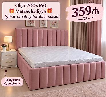 Məhsul: Yumşaq başlıqlı çarpayı və tumbalar dəsti - Ölçü: 200x160 sm