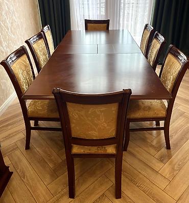 Mebel: Qonaq otağı üçün, İşlənmiş, Açılan, Dördbucaq masa, 8 stul — 1