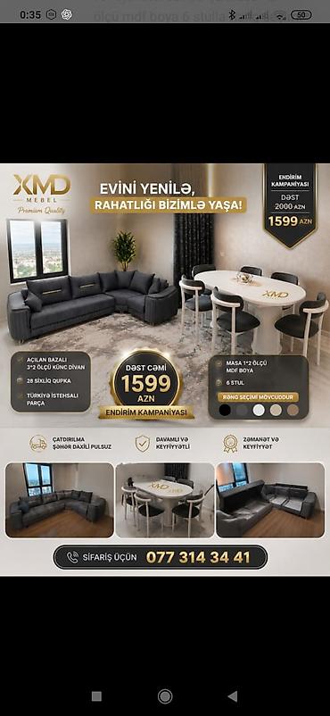 boyama seti: MDF boyalı yemək masası və 6 ədəd stul dəsti - Ölçü: 1×2 m - — 3