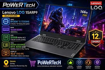 Yeni Lenovo LOQ, 15.6 ", AMD Ryzen 5, 512 GB, Ünvandan götürmə, Pulsuz çatdırılma, Ödənişli çatdırılma