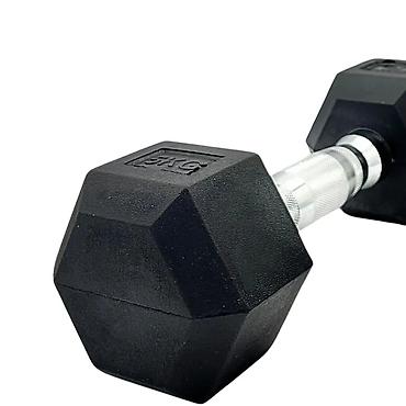 girya: Altıbucaqlı rezin dumbbell dəsti - Çəkilər: Hər başlıqda kilo işarəsi — 4