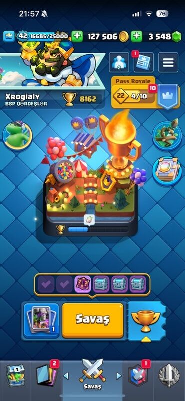 PS3 (Sony PlayStation 3): Clash Royale hesabı - Kral səviyyəsi: 42 (16685/25000 XP) - Kupa
