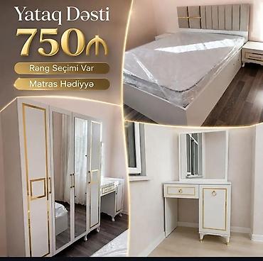 Yataq dəsti – zərif qızılı detallar və ağ rəngdə modern dizayn