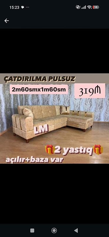 Künc divan dəsti - Ölçü: 2 m 60 sm x 1 m 60 sm - Açılır mexanizmli