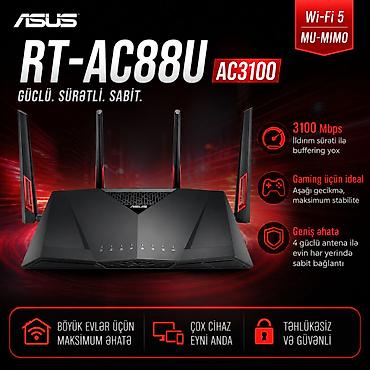dell notbuk: ASUS dual-band Wi‑Fi router (qara/qırmızı dizayn, 4 xarici anten) — — 1