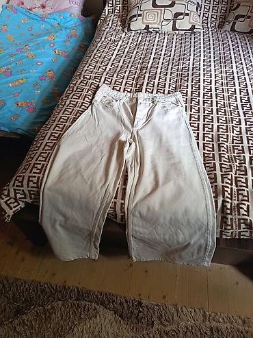 trapes şalvar cins: Ağ rəngli geniş kəsimli cins şalvar - Model: Super Wide Leg (etiketdə — 4