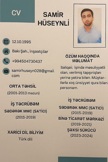 qabyuyan işi axtariram: Sürücü işi axtarıram
