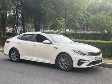 Kia: Автомобиль Kia Optima белого цвета с черной крышей. Этот седан имеет