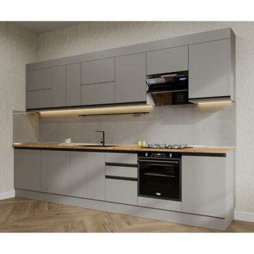 Ev üçün digər mebel: Müasir üslubda boz rəngli, minimalistik mətbəx mebel dəsti. Bu dəst