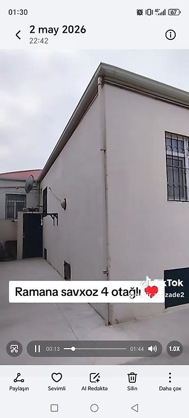 savxoz: Ramana sovxoz ərazisində 4 otaqlı mənzil/ev. Xüsusiyyətlər: - Geniş — 7