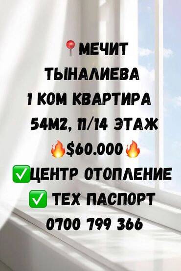 1кв студия: 1 бөлмө, 54 кв. м, Элитка, 11 кабат, Эски ремонт