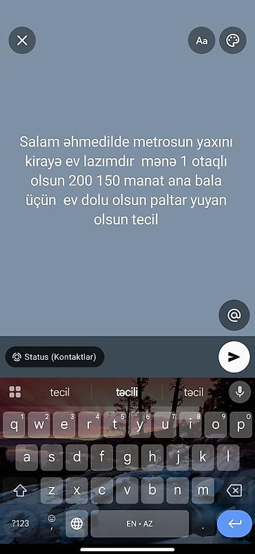 berde ev: Əhmədli metrosunun yaxınlığında kirayə 1 otaqlı ev axtarılır. Mənzil — 1