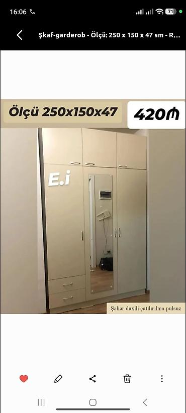 Yeni, 3 qapılı, Bej, Açılan, Düz dolab