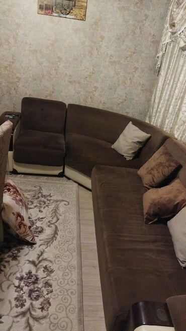 Угловой диван, Б/у, Раскладной, С подъемным механизмом, Набук