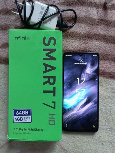 телефон в оше: Infinix Smart 7 HD, Новый, 64 ГБ, цвет - Голубой, 2 SIM