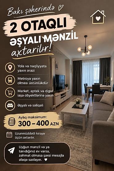 🏠 Bakı şəhərində 2 otaqlı əşyalı mənzil axtarılır! 📍 Yola və lalafo.az -da 🏠 Bakı şəhərində 2 otaqlı əşyalı mənzil axtarılır! 📍 Yola və