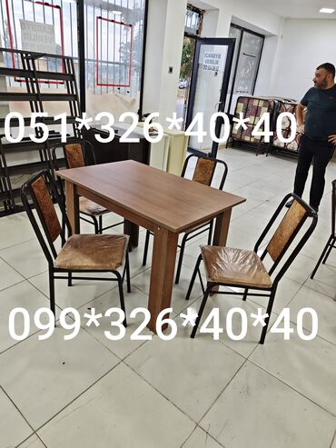 Stullar: Mətbəx üçün, Yeni, Açılmayan, Dördbucaq masa, 4 stul