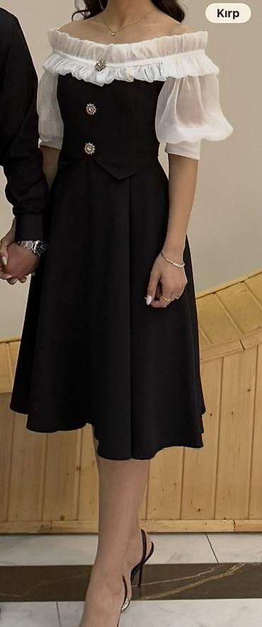 is batinka: Qara-ağ zərif midi don (1defe geyinilib) - Dizayn: Off-shoulder (açıq — 2