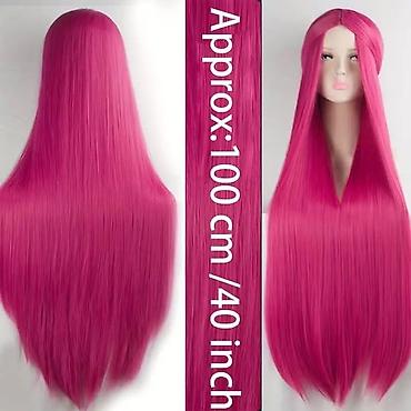 Perike i klipse: Duga ravna perika u boji pastelno roze Dužina 100cm. - Tip — 9