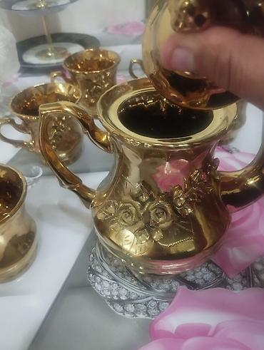 cay: Çay dəsti, rəng - Qızılı, Keramika — 2