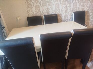 Masa və oturacaq dəstləri: Qonaq otağı üçün, İşlənmiş, Açılan, Dördbucaq masa, 6 stul