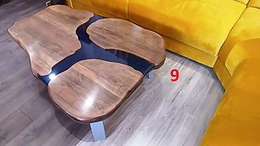 Setovi stolova i stolica: Slika 1-2-3-• Ploča Stola od punog drveta Mazera sa zelenom epoxy — 10