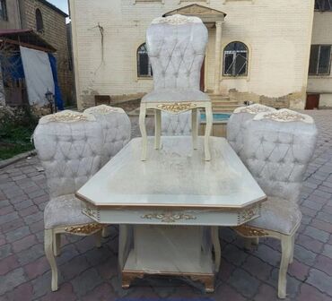 1 otaq: Для гостиной, Новый, Раскладной, Прямоугольный стол, 6 стульев, Азербайджан