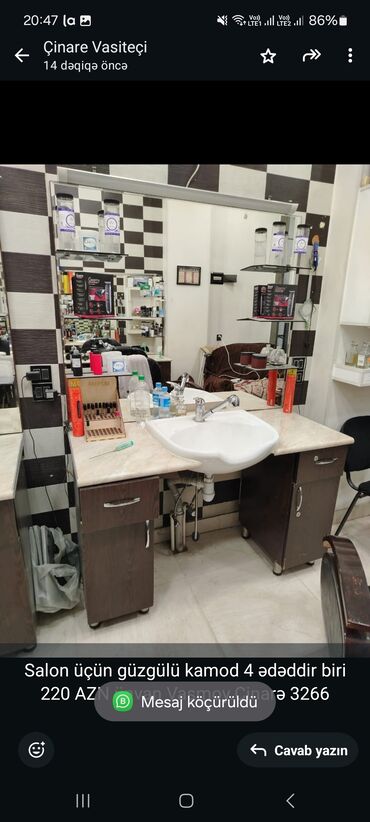 güzgülü salon: Salon üçün güzgülü kamod 4 ədəddir biri 220 AZN ünvan Vasmoy.Çinarə