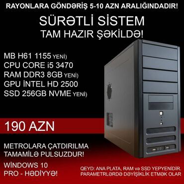 Masaüstü kompüterlər və iş stansiyaları: Masaüstü Kompüter "DDR3 H61 1155 Core i5 3470” ⭐Tək Sistem Bloku – 190 — 3