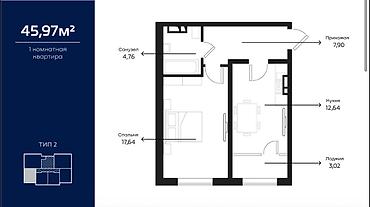 2 8: 1 комната, 45 м², Элитка, 6 этаж, Косметический ремонт — 2