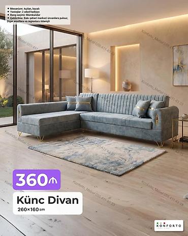 Ev və bağ: Künc Divan – müxtəlif modellər Ölçülər: - 260×160 sm (bir neçə model) — 3