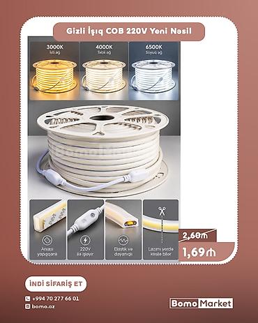 Gizli İşıq COB LED lent – 220V, yeni nəsil işıqlandırma həlli. - lalafo.az -da Gizli İşıq COB LED lent – 220V, yeni nəsil işıqlandırma həlli. -