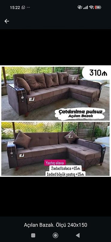 stepler boyuk: Açılan-bazalı künc divan - Ölçü: 240 x 150 sm - Açılan mexanizm və — 1