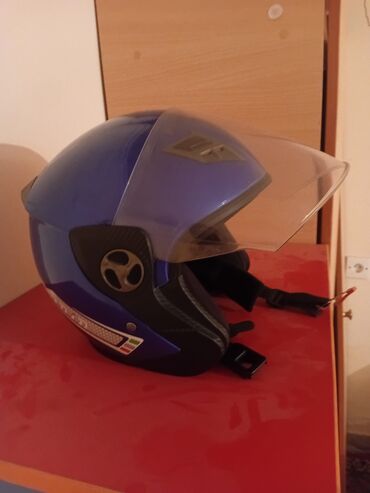 Moped/skuter üçün açıq tip moto dəbilqə - Rəng: mavi (qara detal və