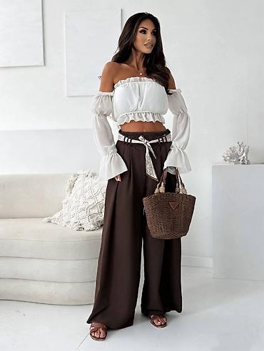 Pantalone: Ženske široke lepršave pantalone sa visokim strukom - Kroj: izrazito — 5